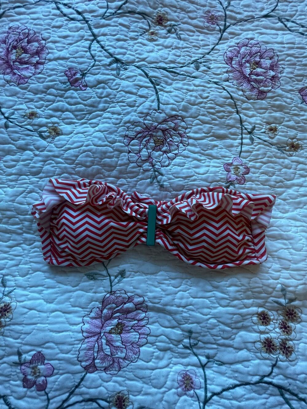 orange and turquoise chevron bandaeu swim top
